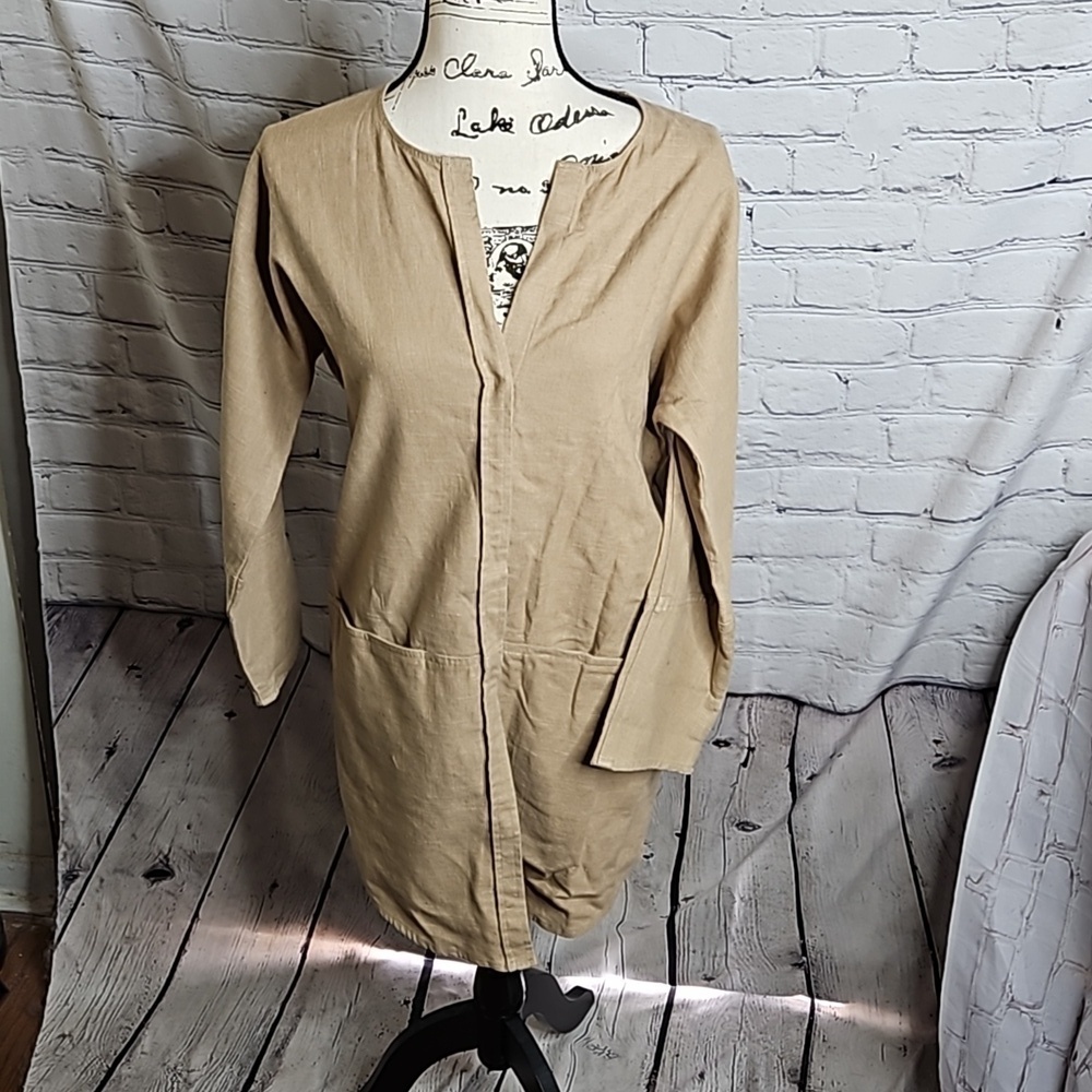 Chico's Linen/Cotton Duster Length Snap Front Cardigan Size 0 (Small) Beige